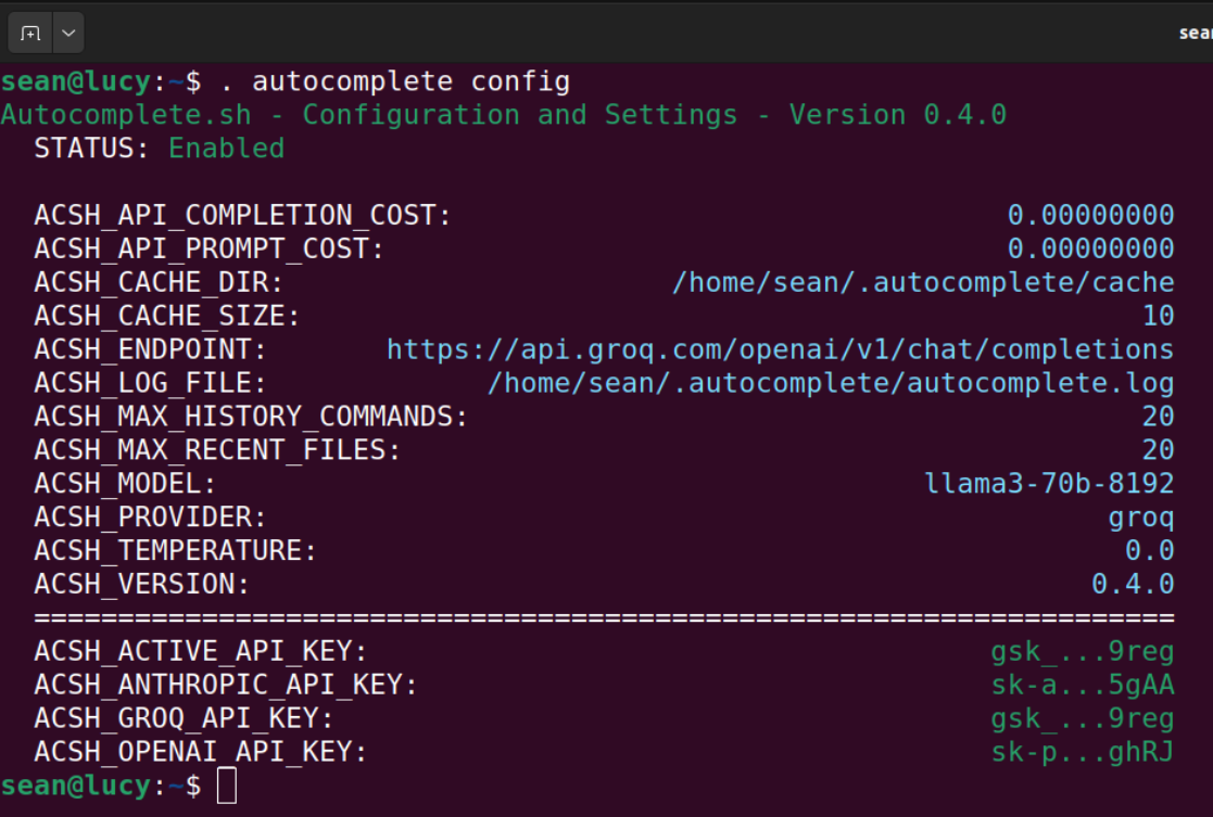 Autocomplete Configuration Screen